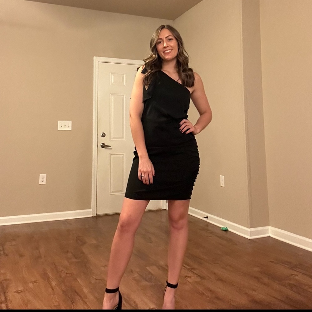 One shoulder black dress